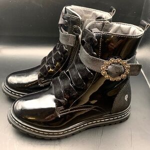 Primigi Girls Patent Leather Big Kid Ankle Boots Sz 30 US 3 Side Zipper/ Lace Up